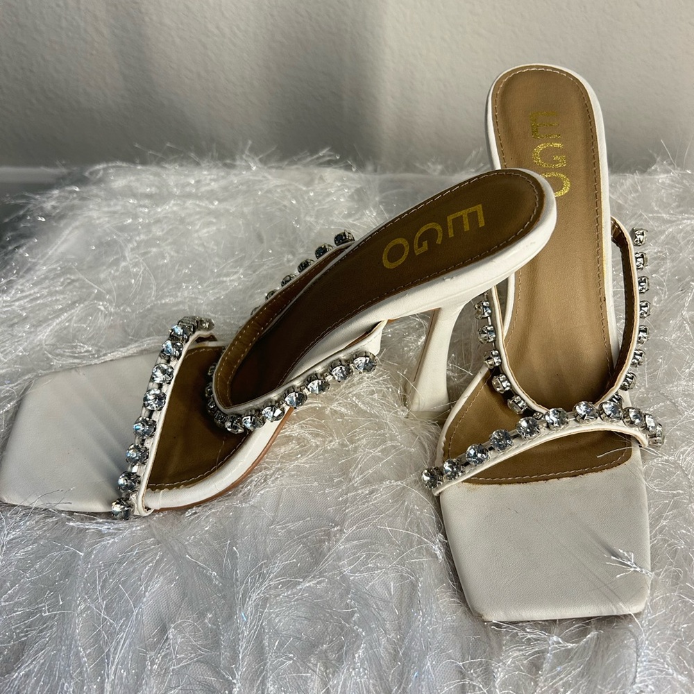 EGO White Embellished heeled sandals